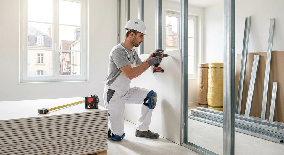 Murs en plâtre professionnel dans l'appartement