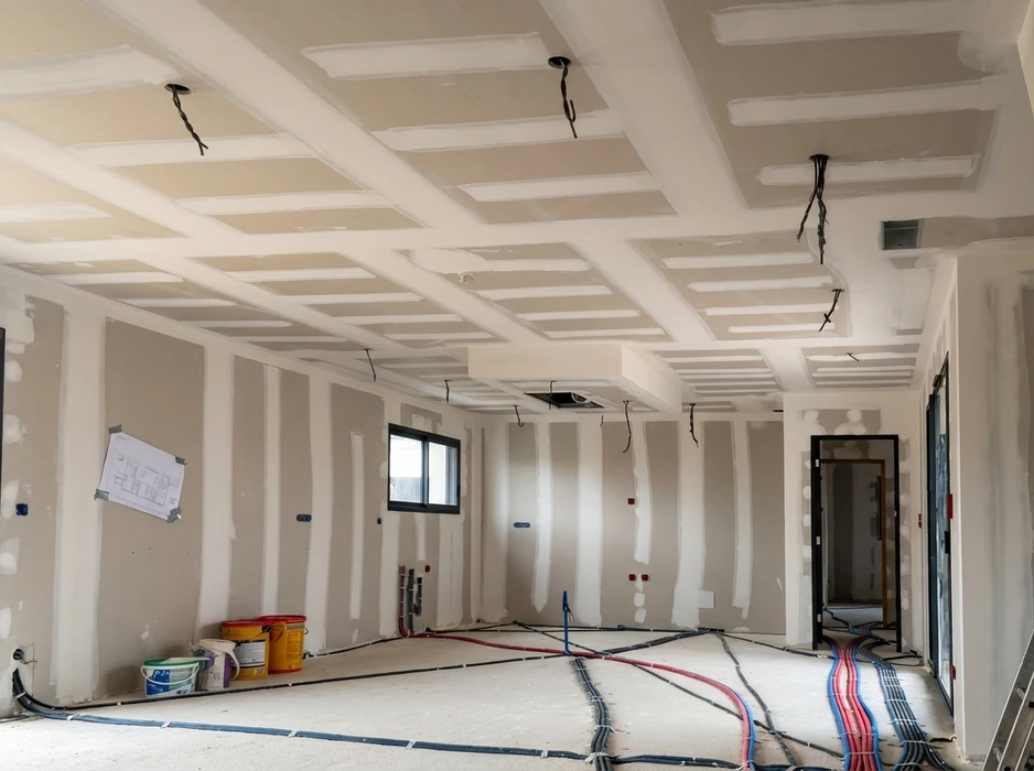 Chantier intérieur en phase de second œuvre